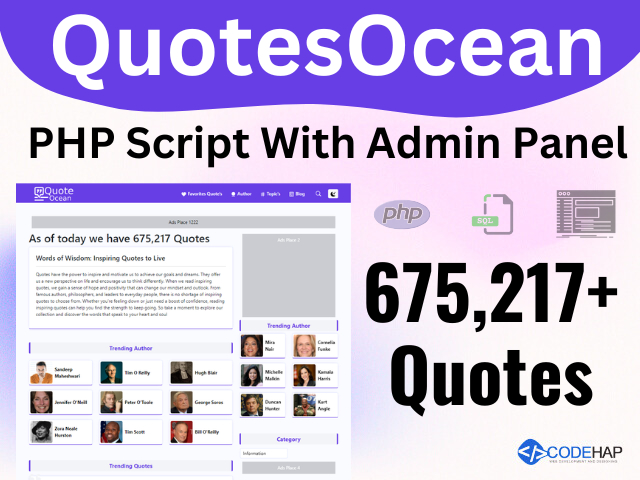 CodeHap's tweet image. Quotes Ocean PHP Script With Admin Panel
codehap.com/store/quotes-o…
Quotes Ocean PHP Script With Admin Panel, 675217+ Quotes, 43000 Tags And 7580+ Author Database Free With This Script
#php #phpscript
