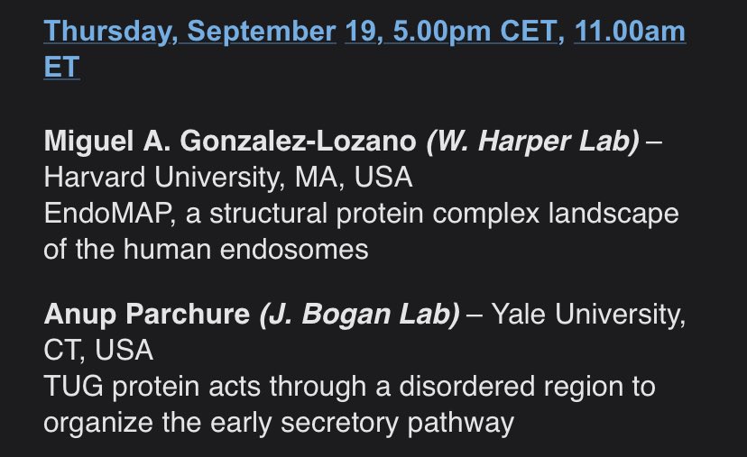 Francesca Bottanelli (@fran_bottanelli) on Twitter photo #membrane seminars are back this week! Do not miss this double bill with stellar early career researchers! <a href="/anupap85/">Anup Parchure</a> <a href="/YaleCellBio/">Yale Cell Biology</a> and Miguel Gonzales-Lozano from the Harper lab @HarvardCellBio #membrane seminars are back this week! Do not miss this double bill with stellar early career researchers! <a href="/anupap85/">Anup Parchure</a> <a href="/YaleCellBio/">Yale Cell Biology</a> and Miguel Gonzales-Lozano from the Harper lab @HarvardCellBio
