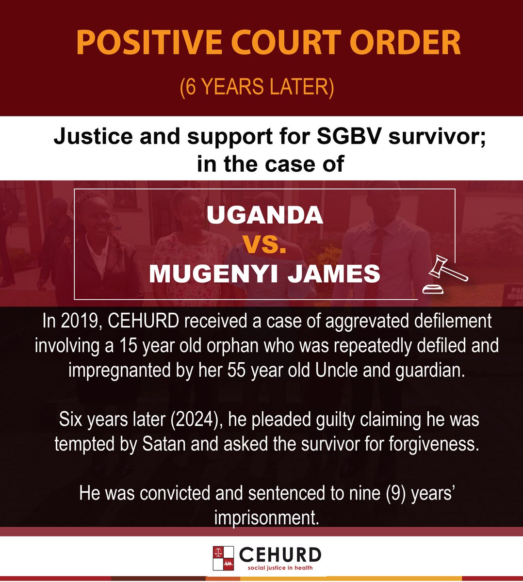 CEHURD Uganda (@cehurduganda) on Twitter photo ๐ก๐ผ๐ ๐ฎ๐ป๐ผ๐๐ต๐ฒ๐ฟ ๐ด๐ถ๐ฟ๐น! ๐๐๐๐๐ถ๐ฐ๐ฒ ๐ฟ๐ฒ๐ฐ๐ฒ๐ถ๐๐ฒ๐ฑ ๐ถ๐ป ๐ฎ๐ป๐ผ๐๐ต๐ฒ๐ฟ ๐ฑ๐ฒ๐ณ๐ถ๐น๐ฒ๐บ๐ฒ๐ป๐ ๐ฐ๐ฎ๐๐ฒ
In 2019, CEHURD documented a case of aggravated defilement involving a 15-year-old orphan who was repeatedly defiled and allegedly impregnated by her 55 year old ๐ก๐ผ๐ ๐ฎ๐ป๐ผ๐๐ต๐ฒ๐ฟ ๐ด๐ถ๐ฟ๐น! ๐๐๐๐๐ถ๐ฐ๐ฒ ๐ฟ๐ฒ๐ฐ๐ฒ๐ถ๐๐ฒ๐ฑ ๐ถ๐ป ๐ฎ๐ป๐ผ๐๐ต๐ฒ๐ฟ ๐ฑ๐ฒ๐ณ๐ถ๐น๐ฒ๐บ๐ฒ๐ป๐ ๐ฐ๐ฎ๐๐ฒ
In 2019, CEHURD documented a case of aggravated defilement involving a 15-year-old orphan who was repeatedly defiled and allegedly impregnated by her 55 year old