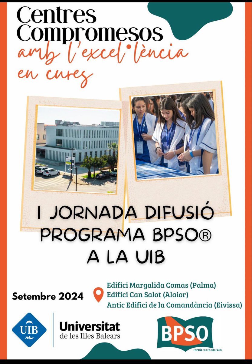 Atenció estudiants de Ciències de la Salut! Vine a la jornada de divulgació del programa #BPSO a la <a href="/UIBuniversitat/">Universitat de les Illes Balears - UIB</a>. 🌍 Aprèn com millorar la pràctica clínica i participa en aquest projecte innovador.
🗓️ 20/09 Mallorca, 23/09 Menorca, 26/09 Eivissa.
T'hi esperam!