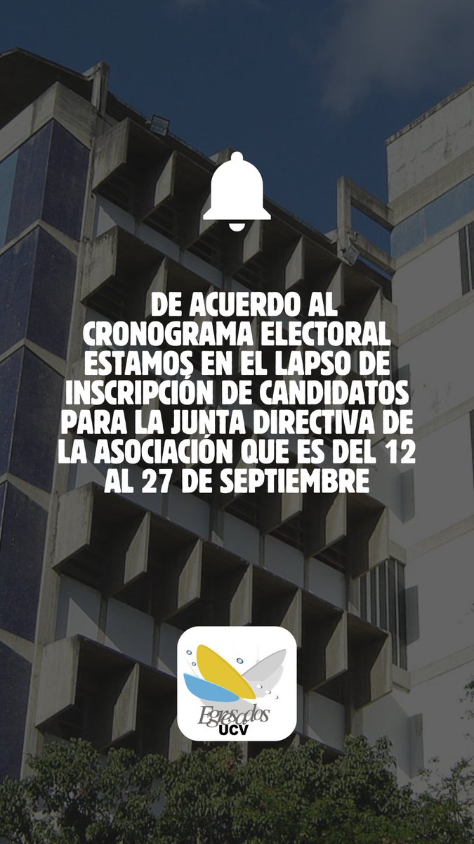 De acuerdo al cronograma electoral estamos en el lapso de inscripción de candidatos para la Junta directiva de la Asociación que es del 12  al 27 de septiembre.