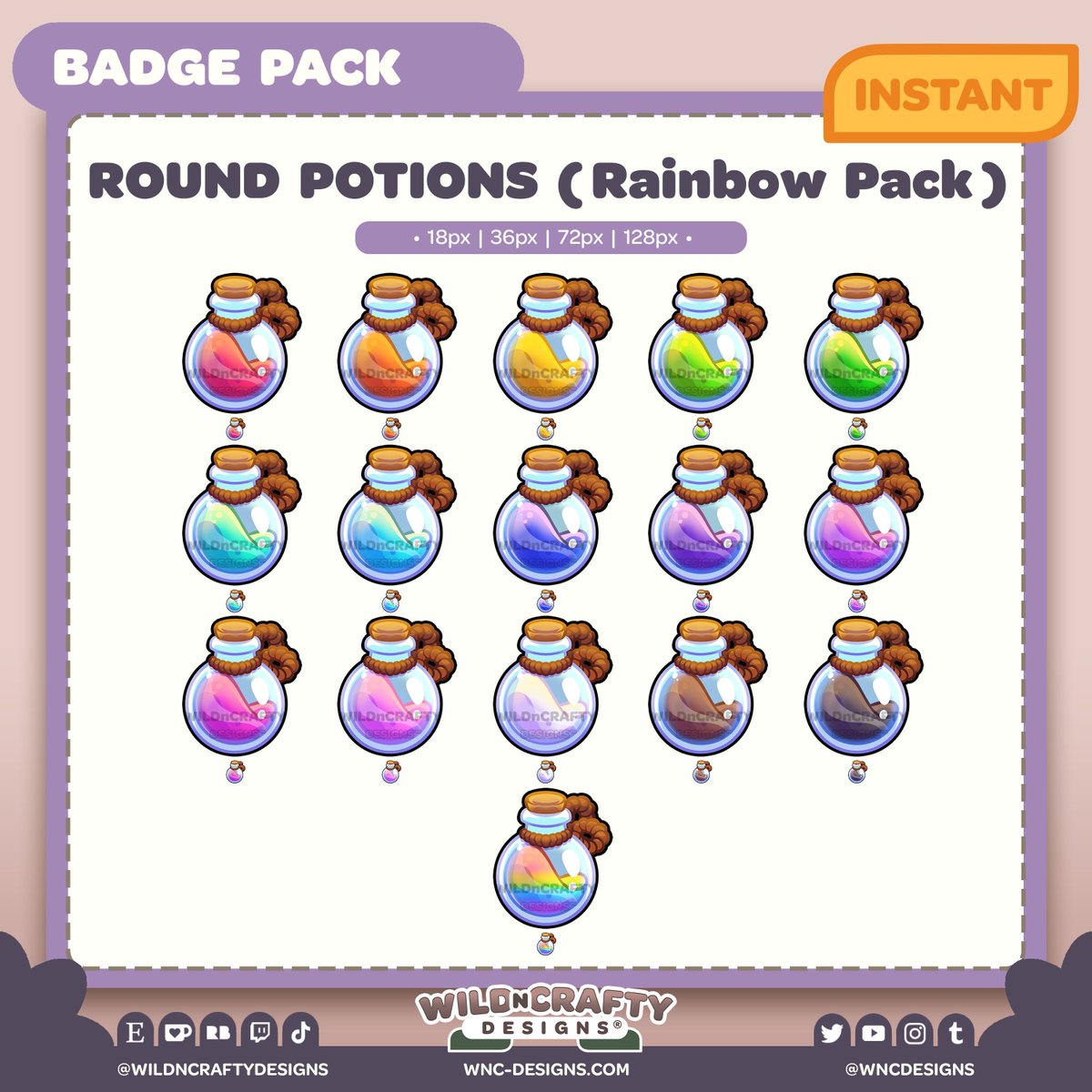 WnCDesigns's tweet photo. 🧪 Rainbow Potion badges 🧪 Instant Download! Get the Mega Pack and save on all of the color options!
°✧・。 RTs appreciated!
🛒Shop Below~
🧪🌈
#twitchbadges #streambadges #potionbadges https://t.co/cWmW1EiNY5