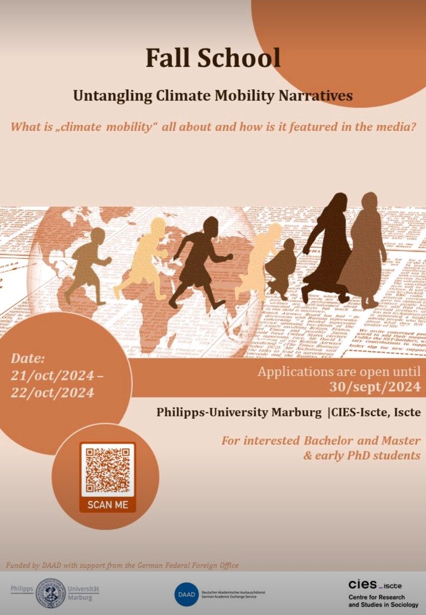 APPLY! The Uni Marburg Fall School "Untangling Climate Mobility Narratives" organized by Ann-Christine Link &amp; Thomas Brenner is an interdisciplinary program focusing on various forms of climate-induced mobility (#migration/displacement/ immobility) 👇👇👇

uni-marburg.de/de/fb19/discip…