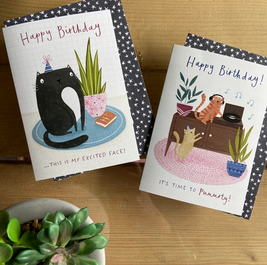 Birthday cards for cat lovers, featuring feline friends doing what they do best 🐈‍⬛ #thisismyexcitedface #sassycat #aloofcat #adorablecat #catcards #catbirthdaycards #catlover #sassycat #blackcat #dandelionstationery #catcard #catthemed #catgreetingscards #catcard
