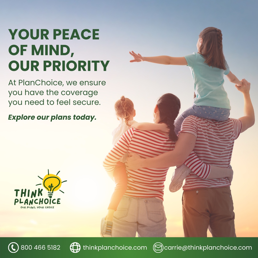 ThinkPlanChoice's tweet image. 🛡️ Your Peace of Mind, Our Mission 🛡️

At PlanChoice, we’re committed to ensuring you have the coverage you need to feel secure.

Explore our plans today and protect your tomorrow.

#PeaceOfMind #SecureYourFuture #PlanChoice

🌐 planchoice.com
📞 800 466 5182
📧 jim...