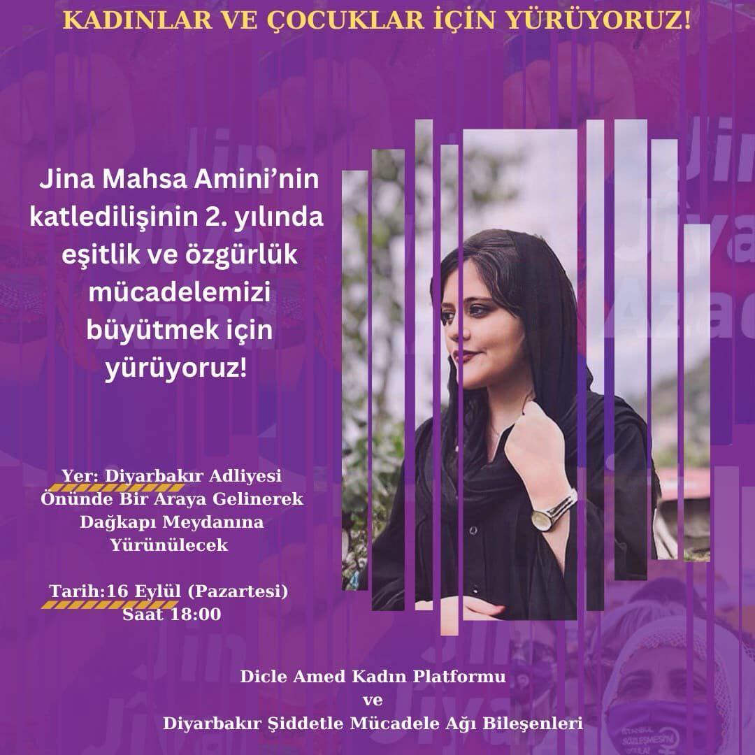 Kadın ve çocuk katillerinden hesabı kadınlar soracak. jina Amini katliamın üzerinden tam iki yıl geçti. Halâ öfkemiz ilk gün ki gibi taze! Tüm kadınları  Jina Amini ve Narin için yapacağımız yürüyüşe davet ediyoruz! Jin Jiyan Azadi!