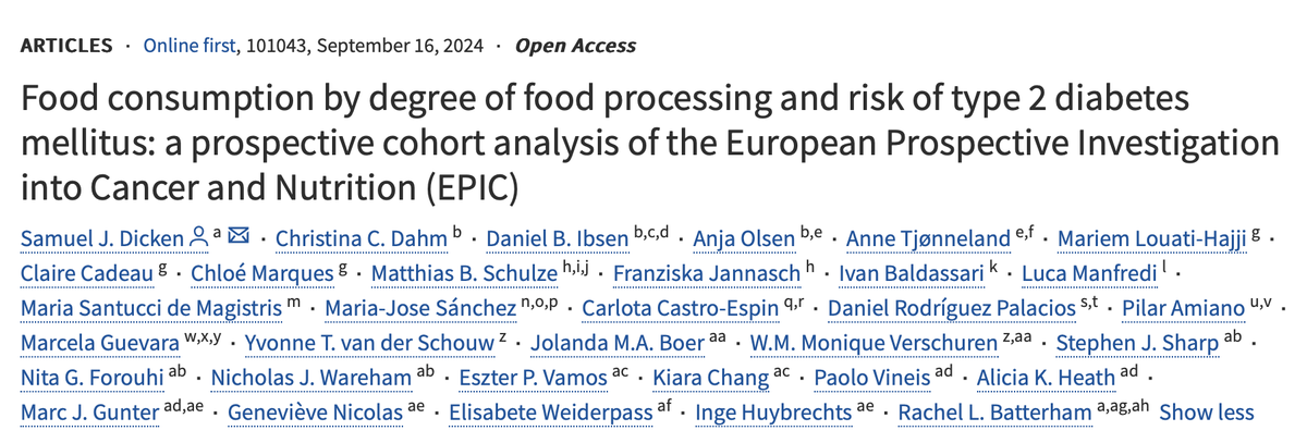 Excited to share our NEW paper: Food processing &amp; Type 2 Diabetes Risk across 8 European countries

A 🧵: