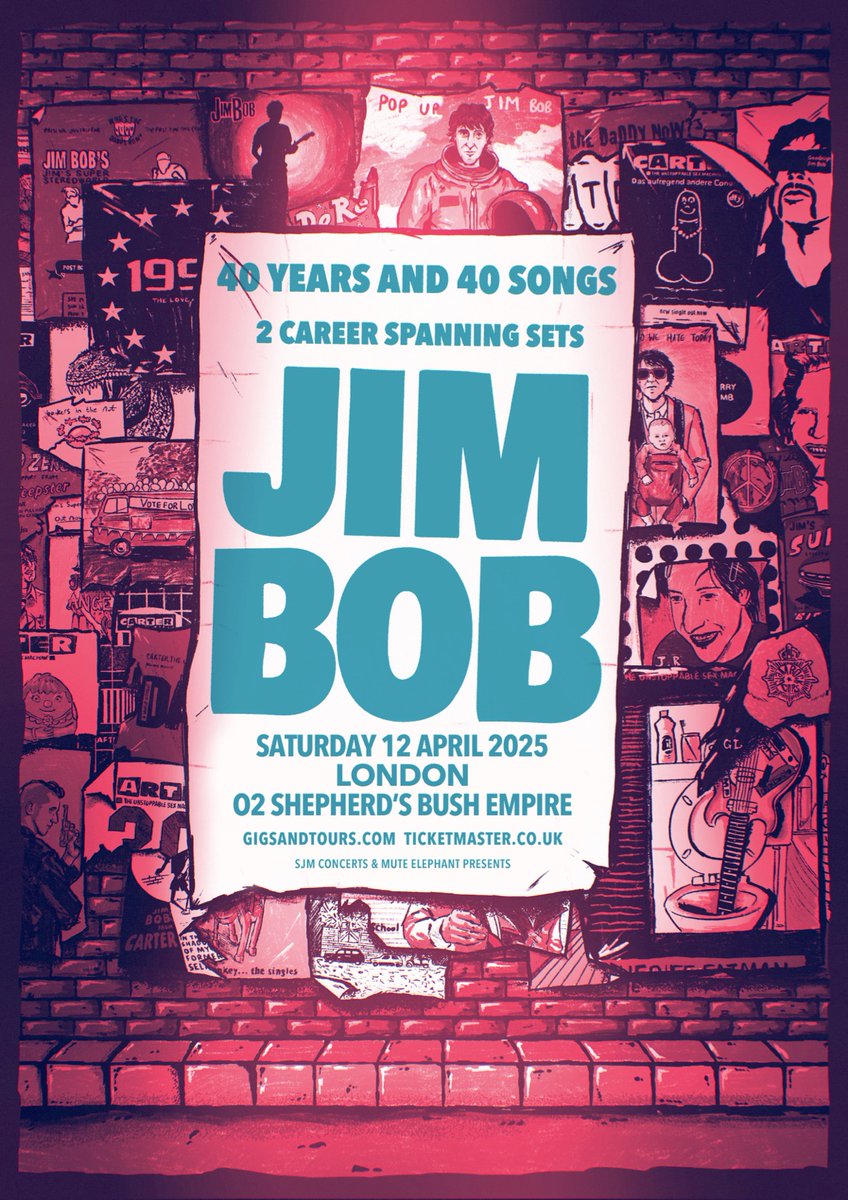 JIM BOB – 40 YEARS AND 40 SONGS. 2 Career Spanning Sets. No ballots. No surprise price changes.
Next April, for one special night only, join me at the Shepherd’s Bush Empire to celebrate my 40 years in professional show business (beginning in 1985 with my first record release