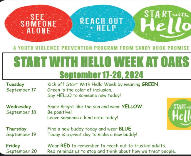 #Startwithhelloweek <a href="/HumbleISD_OE/">Oaks Elementary</a> 
It is going to be a great week!!