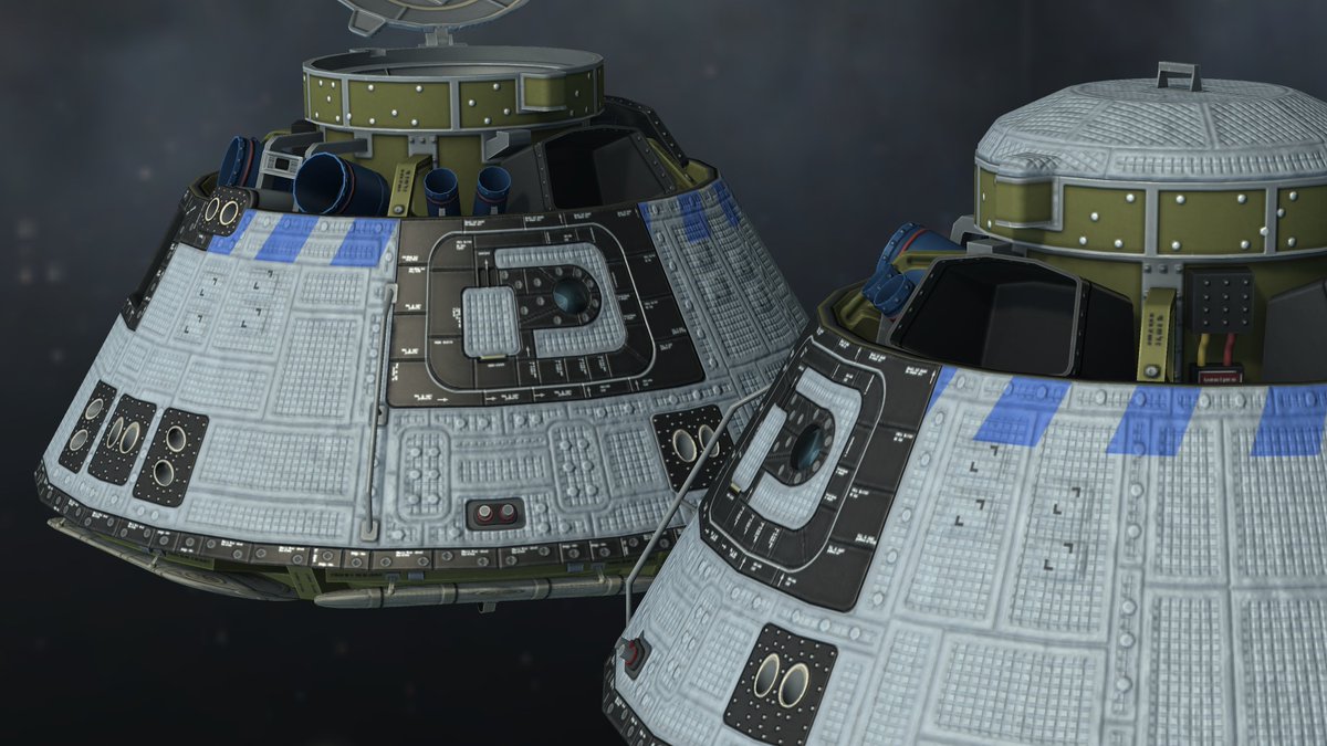 zorg2044's tweet image. Some updates on the Boring Crew Services Starliner textures. Mostly done parachute bay, parachute cover and some work on the radial airbags. #starliner #ksp #kerbalSpaceProgram