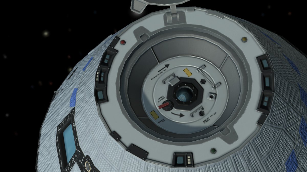 zorg2044's tweet image. Some updates on the Boring Crew Services Starliner textures. Mostly done parachute bay, parachute cover and some work on the radial airbags. #starliner #ksp #kerbalSpaceProgram