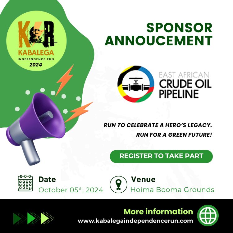 The EACOP is sponsoring the #KabalegaIndependenceRun2024! This run is meant to bring together people from all over the country to celebrate #Kabalega’s legacy and also run for a #GreenFuture. 

The EACOP is 296km long in Uganda and 1,147km in TZ with sustainability at the front!