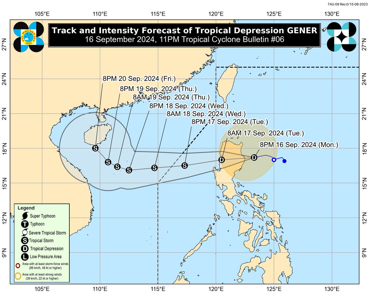 earthshakerph's tweet image. 🌀11 PM UPDATE: Si TD #GenerPH ay nasa Palanan, Isabela at patuloy na kumikilos pa-kanluran. 

Inaasahang magla-landfall sa Isabela o Aurora ngayong gabi o mamayang madaling araw (Sep 17). Tatawid ng Northern Luzon at lalabas sa Ilocos Sur o La Union, o Pangasinan bukas ng umaga.