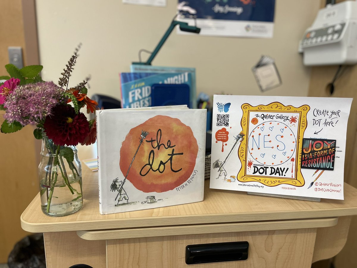 NESlibrary's tweet image. Celebrating #DotDay2024 with @peterhreynolds @DotClubConnect and others around the globe. Getting ready to make our mark with classes and creation stations set up in the library. Make your mark on this big wide world and see where it takes you Navigators! 💙🧡🥰 @NorthsideES