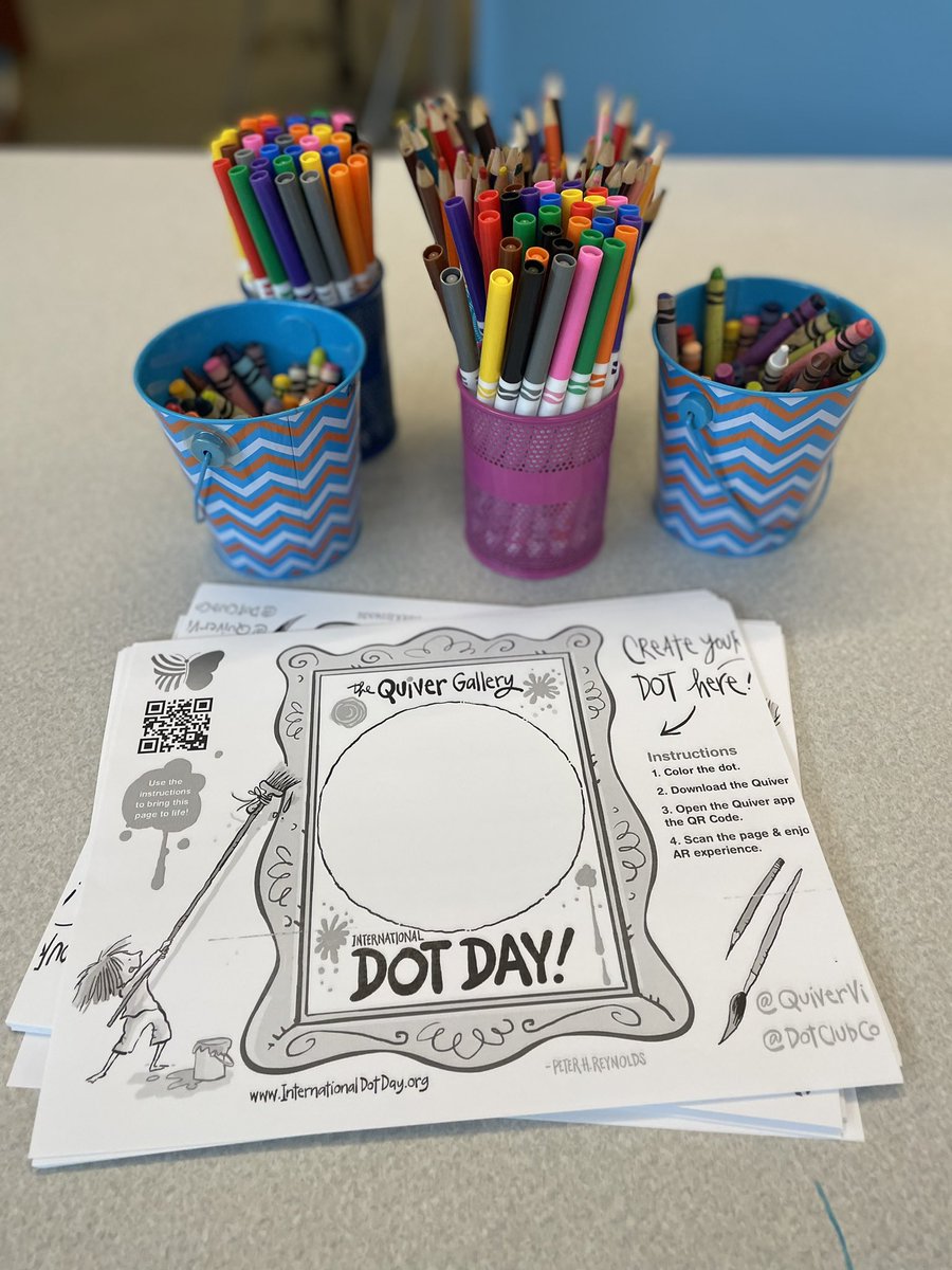 NESlibrary's tweet image. Celebrating #DotDay2024 with @peterhreynolds @DotClubConnect and others around the globe. Getting ready to make our mark with classes and creation stations set up in the library. Make your mark on this big wide world and see where it takes you Navigators! 💙🧡🥰 @NorthsideES