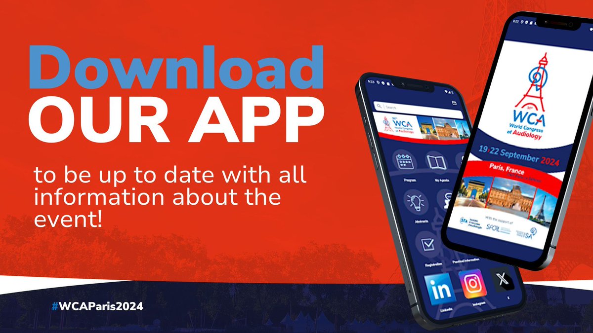 📱Download our official #WCAParis2024 APP to be up to date with all information!
 swll.to/App-WCA

#Audiology #ORL #HearingHealth #SoundHealth #Hearingtechnology #hearingWellness #hearingloss #tinnitus #vestibulardisorders