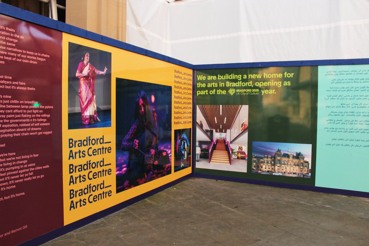 Kala Sangam (@kala_sangam) on Twitter photo If you walked past St Peter’s House last weekend, you might have noticed that we had some new splashes of colour appear! That’s right, our hoardings have gone up! The hoardings are your first glimpse of the new Bradford Arts Centre branding and logo, designed by <a href="/outofplacest/">Out of Place Studio</a> 🧵 If you walked past St Peter’s House last weekend, you might have noticed that we had some new splashes of colour appear! That’s right, our hoardings have gone up! The hoardings are your first glimpse of the new Bradford Arts Centre branding and logo, designed by <a href="/outofplacest/">Out of Place Studio</a> 🧵