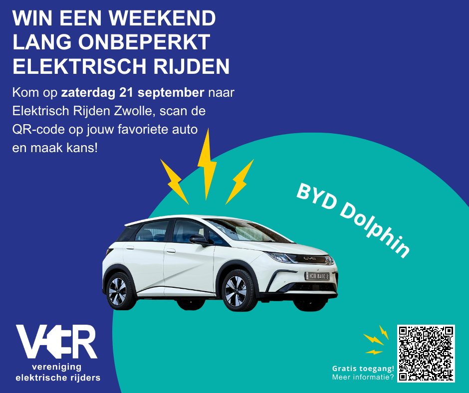 🔋 De BYD Dolphin is een van de betaalbaardere elektrische modellen die je tegenwoordig kunt kopen. Om er eens langdurig kennis mee te maken, kun je tijdens Elektrisch Rijden Zwolle kansmaken op een weekend lang rijden. Meer info: evrijders.nl/agenda/elektri…

#evrijders