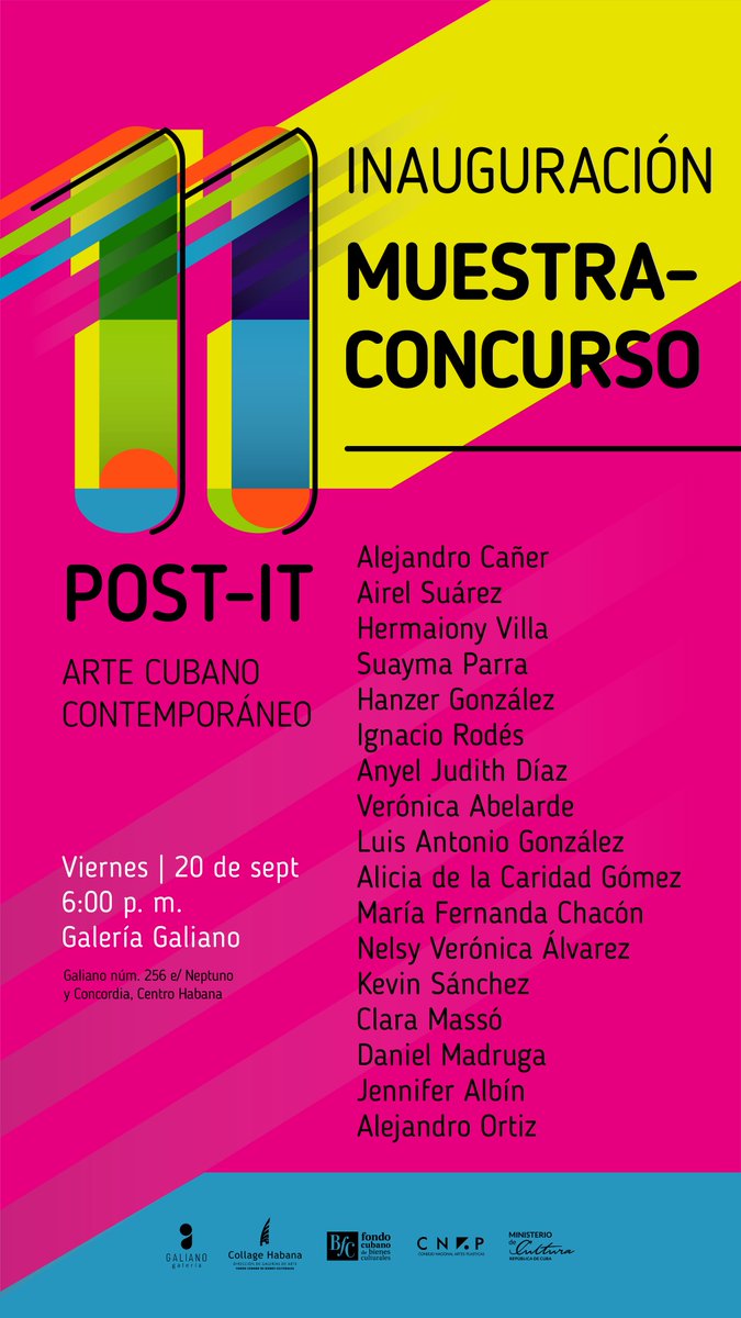 Inauguración de la 11na Edición del Concurso de Arte Contemporáneo Post-it. 👇 #FCBCCuba  #GaleríGaliano #CNAPCuba #CubaEsCultura