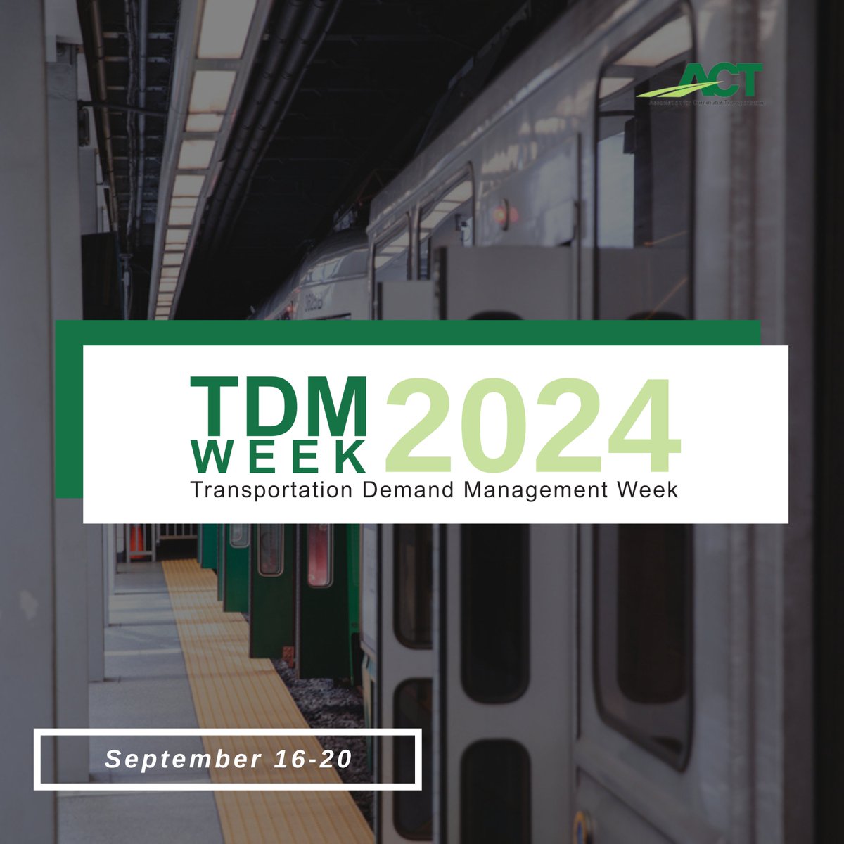 It's officially #TDMWeek! TDM strategies increase mobility and reduce the environmental impact of travel to shape a better journey for all! Stay tuned for more resources and information on TDM strategies. 
<a href="/actnational/">Association for Commuter Transportation (ACT)</a>