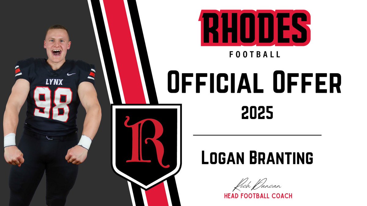 Logan Branting (@_loganbranting_) on Twitter photo #AGTG After a great conversation with <a href="/coachrichduncan/">Rich Duncan</a> , I am blessed to say I have received an offer from <a href="/RhodesFootball/">Rhodes Football</a> ‼️
<a href="/CoachMcGuire16/">Rich McGuire</a> <a href="/CoachDavis82/">Raymond Davis</a> <a href="/STHFootball/">St. Thomas Football</a> <a href="/CoachConaire/">Coach_Conaire</a> <a href="/Coach_J_Holland/">Jonathan Holland</a> <a href="/bmecamps/">bmecamps</a> <a href="/TXPSMedia/">Texas Private School Media</a> <a href="/TXPrivateFBGuy/">Texas Private School Football</a> #AGTG After a great conversation with <a href="/coachrichduncan/">Rich Duncan</a> , I am blessed to say I have received an offer from <a href="/RhodesFootball/">Rhodes Football</a> ‼️
<a href="/CoachMcGuire16/">Rich McGuire</a> <a href="/CoachDavis82/">Raymond Davis</a> <a href="/STHFootball/">St. Thomas Football</a> <a href="/CoachConaire/">Coach_Conaire</a> <a href="/Coach_J_Holland/">Jonathan Holland</a> <a href="/bmecamps/">bmecamps</a> <a href="/TXPSMedia/">Texas Private School Media</a> <a href="/TXPrivateFBGuy/">Texas Private School Football</a>