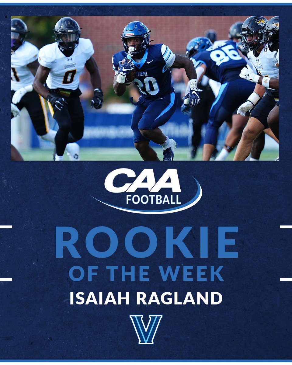 CAA Football (@caafootball) on Twitter photo 🏈 #CAAFB Rookie of the Week
Isaiah Ragland rushed for a career-high 141 yards on 17 carries (8.3 ypc) in <a href="/NovaFootball/">Villanova Football</a>'s 14-13 win over Towson
📰 tinyurl.com/4fxwa7bm 🏈 #CAAFB Rookie of the Week
Isaiah Ragland rushed for a career-high 141 yards on 17 carries (8.3 ypc) in <a href="/NovaFootball/">Villanova Football</a>'s 14-13 win over Towson
📰 tinyurl.com/4fxwa7bm