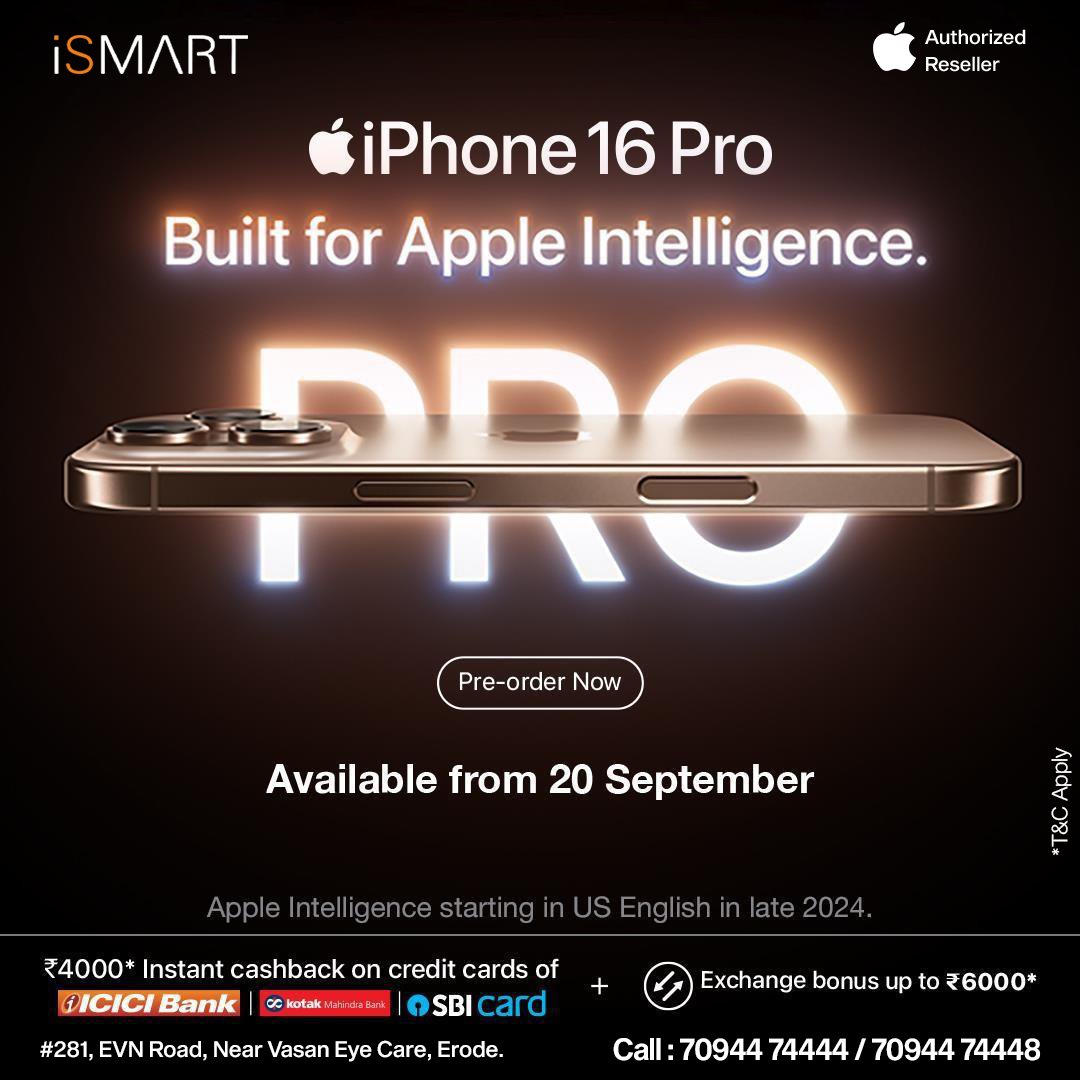 ismart_erode's tweet photo. Stay connected and stylish with the iPhone!!
Available From Spetember 20
Call now : 7094474444/7094474448

#ismart #Mobiles #Erodeismart #iphonedealers #Erode #erodedistrict
#BestDeals #deals #Specialoffers
#LimitedtimeOffer #AuthorisedReseller https://t.co/SDZaLS4dI4