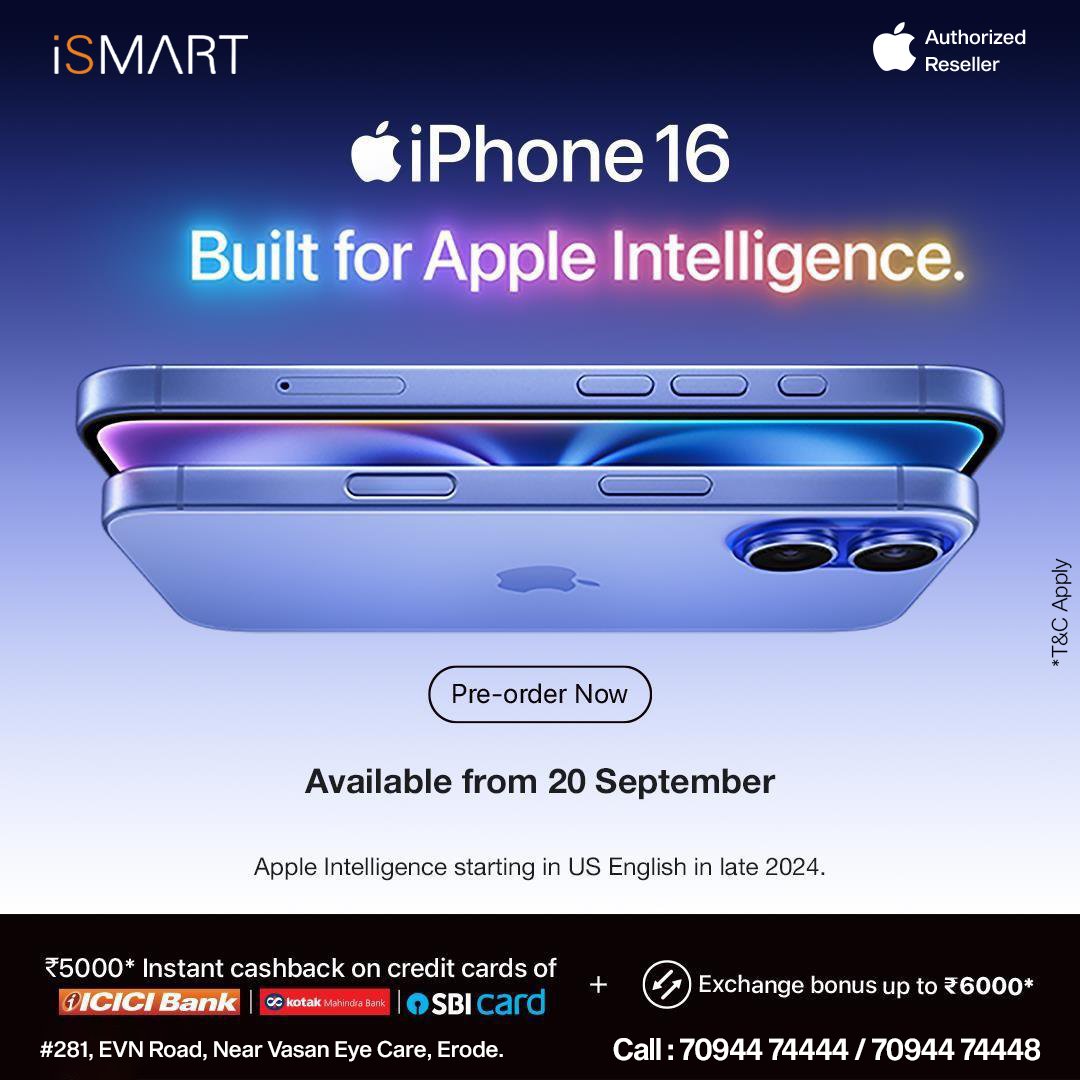 ismart_erode's tweet photo. Stay connected and stylish with the iPhone!!
Available From Spetember 20
Call now : 7094474444/7094474448

#ismart #Mobiles #Erodeismart #iphonedealers #Erode #erodedistrict
#BestDeals #deals #Specialoffers
#LimitedtimeOffer #AuthorisedReseller https://t.co/SDZaLS4dI4