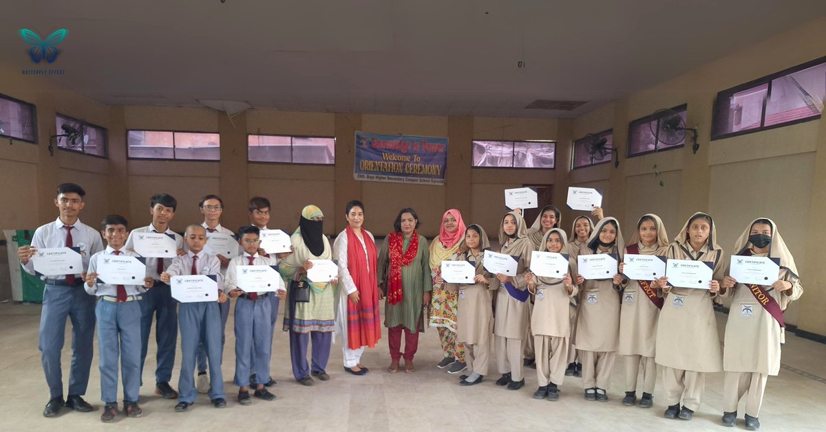 b_e_universe's tweet photo. We’re thrilled to share highlights from the Butterfly Effect Club’s Graduation Ceremony at CMS Karachi! Special thanks to Mr. Imtiaz Ali Bughio, District Education Officer, District South Karachi for presenting certificates to our students. #ButterflyEffect #Conservation #ERA https://t.co/rbpyOng2dp