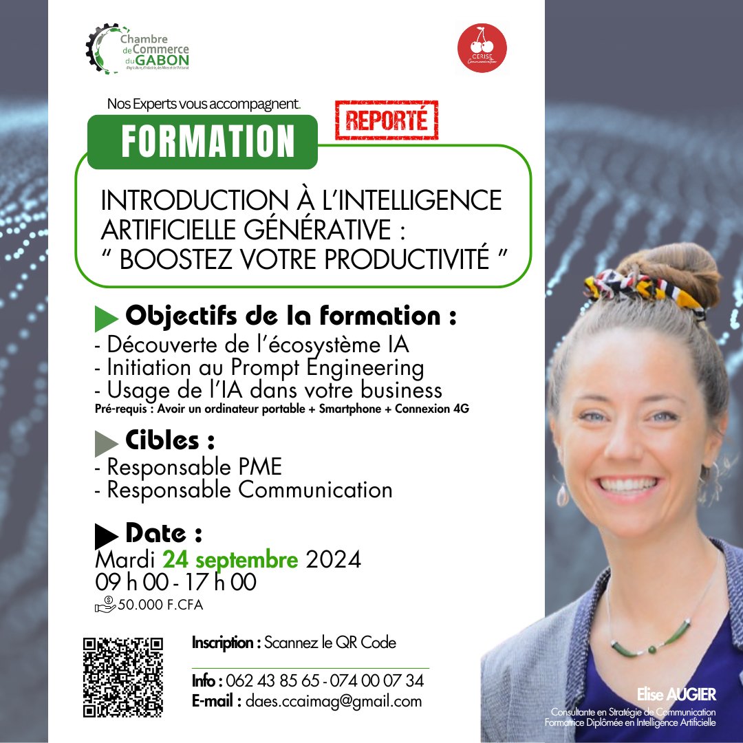 ⛔️❌REPORTE
Pour des raisons indépendantes de nos volontés, nous vous annonçons le report de la formation sur l’introduction à l’intelligence artificielle initialement prévue pour ce 24 octobre 2024.
La nouvelle date vous sera communiquée très prochainement.
#CCAIMAG