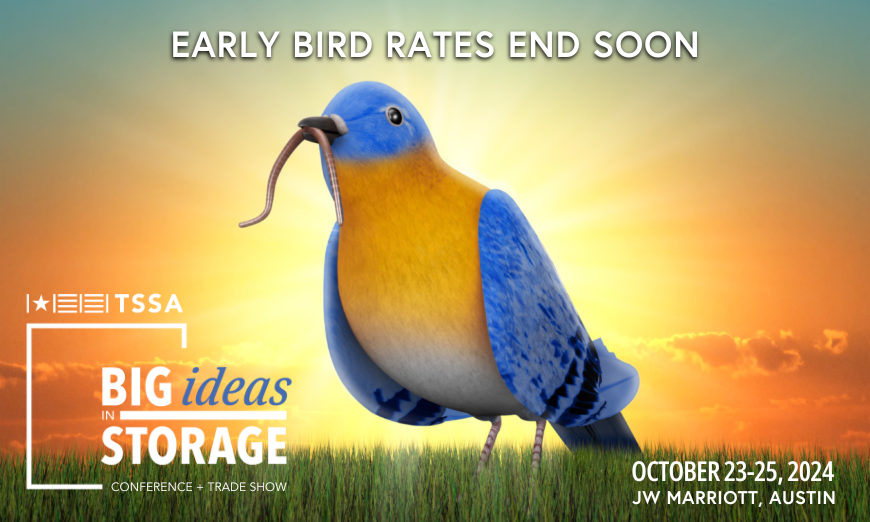 You know what they say...the early bird gets the worm (or the best rate at Big Ideas)! 🐦🪱 Register by 9/20 to lock in your early bird rate for TSSA's Big Ideas in Storage Annual Conference &amp; Trade Show happening October 23-25 in #Austin > txssa.org/2024conference
#selfstorage