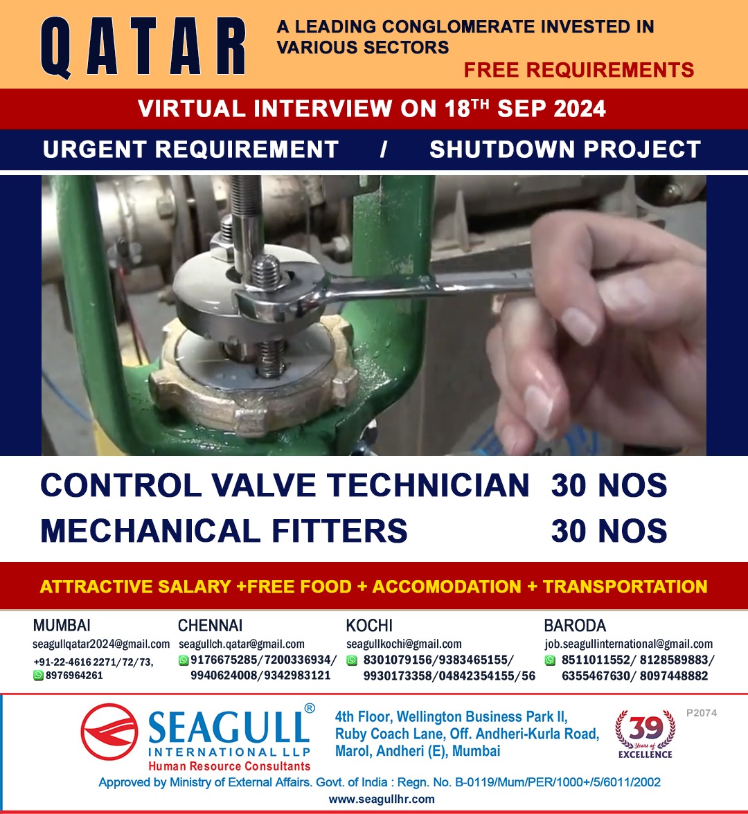 hrd1_seagull's tweet photo. 🇶🇦Qatar Jobs
✔Free Recruitment - Shut Down Project
💻Virtual Interview On 18th Sept
📍Location - Mumbai , Chennai , Kochi & Baroda
.
.
.
#qatarjobs #seagull #controlvalvetechnician #mechanicalfitter #conglomerate #shutdownproject https://t.co/rnj0mQf6eJ