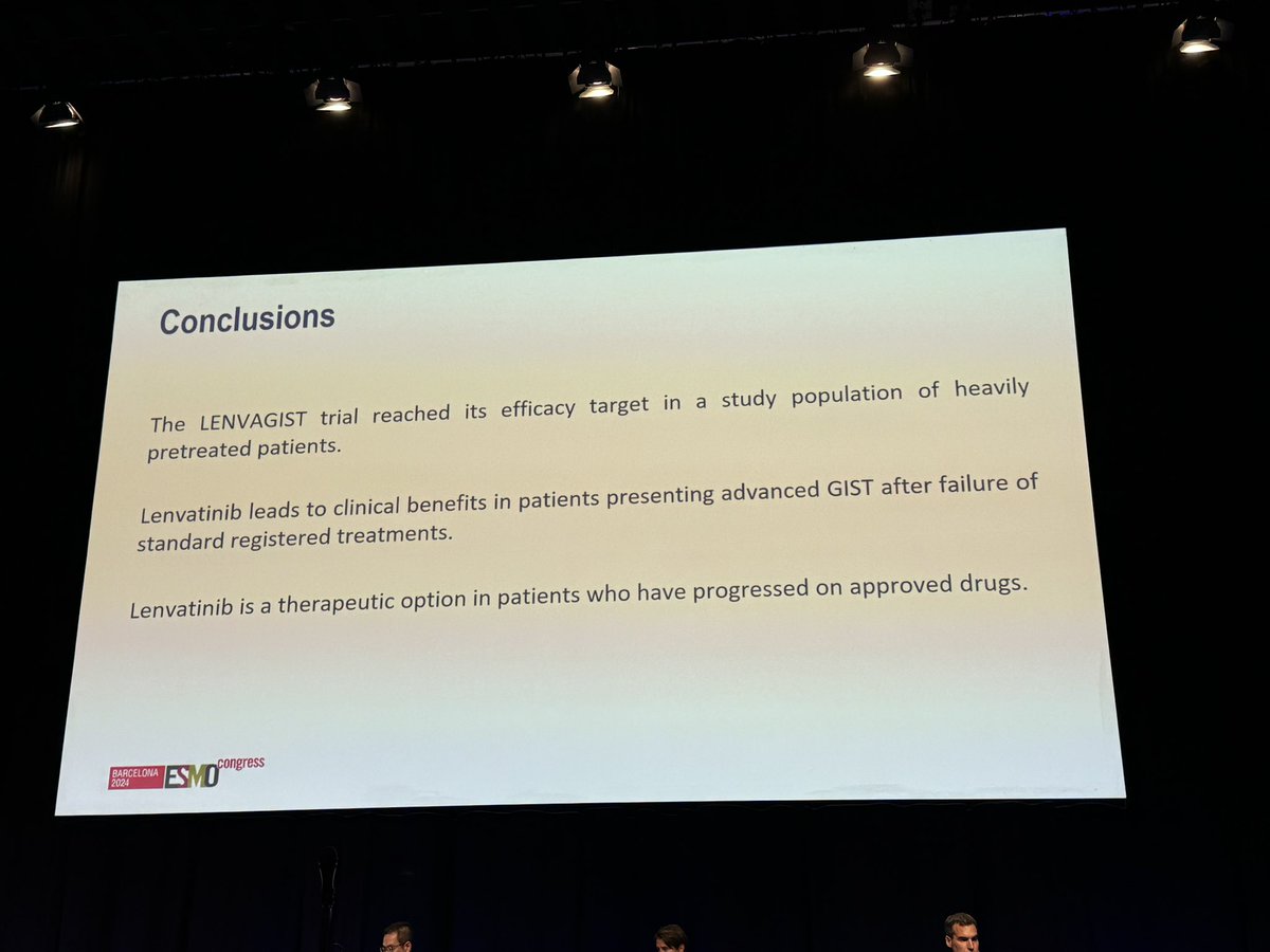 pawel_sobczuk's tweet image. LENVAGIST - lenvatinib vs placebo in #GIST after imatinib and sunitinib, presented by @jeanyvesblay
🔸mPFS 2.8 vs 1m, HR0.44 -
🔸moOS 14.4 vs 8.7m
🔸how to place lenva vs ripretinib (SoC) or AXAGIST data? @rutkowskip1972 @katarzynakozak9
#ESMO24 #ESMOAmbassadors