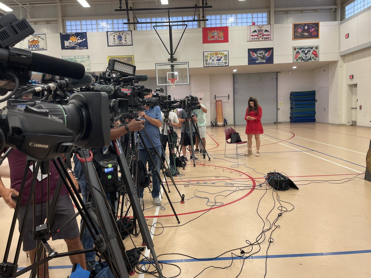 All the media set up and awaiting the start to an update on the #GilgoBeach murders investigation from <a href="/RayTierneyDA/">Suffolk County District Attorney</a> , state, local and federal law enforcement members. <a href="/News12LI/">News12LI</a>