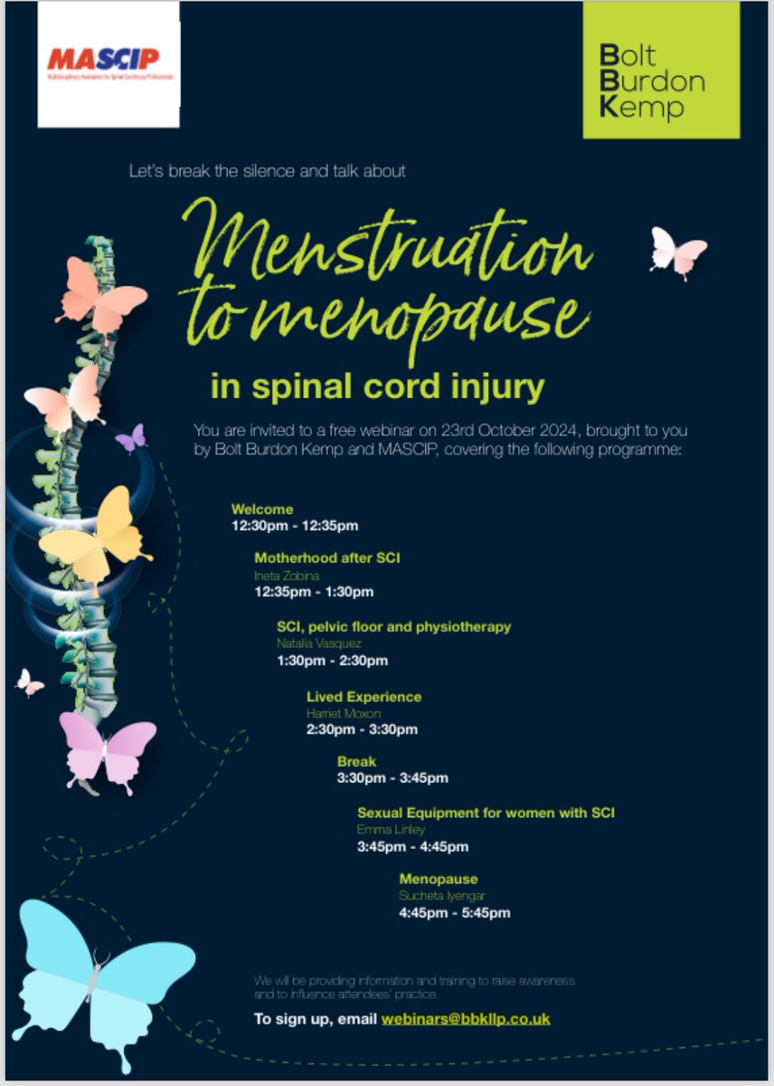 Rhiannon Daniel (@rhiannonldaniel) on Twitter photo We are running our Menstruation to Menopause event again on 23 October 2024, if you work within the SCI community please do sign up. <a href="/BBK_Spinal/">BBK Spinal Team</a> @MASCIPofficial We are running our Menstruation to Menopause event again on 23 October 2024, if you work within the SCI community please do sign up. <a href="/BBK_Spinal/">BBK Spinal Team</a> @MASCIPofficial