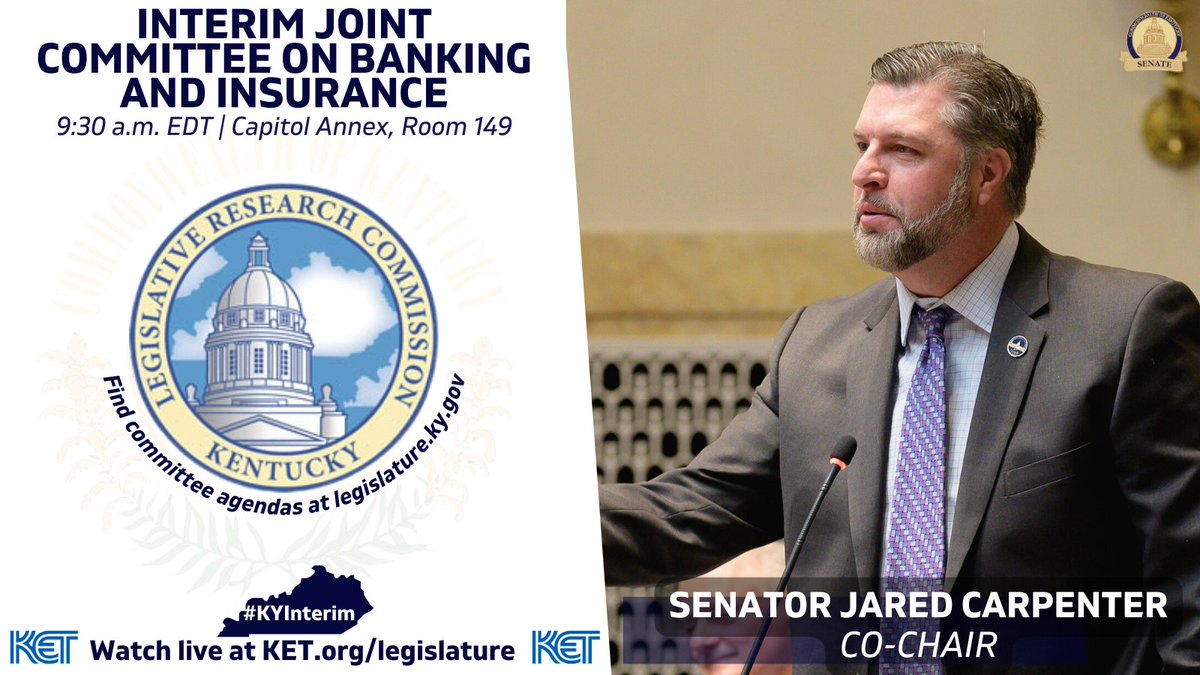 Starting off our day in Frankfort, <a href="/JCarpenterKY/">Jared Carpenter</a> is co-chairing the IJC on Banking and Insurance at 9:30

Watch live: KET.org/legislature

Full Agenda: 
apps.legislature.ky.gov/CommitteeDocum…

#KYGA24 #KYInterim
