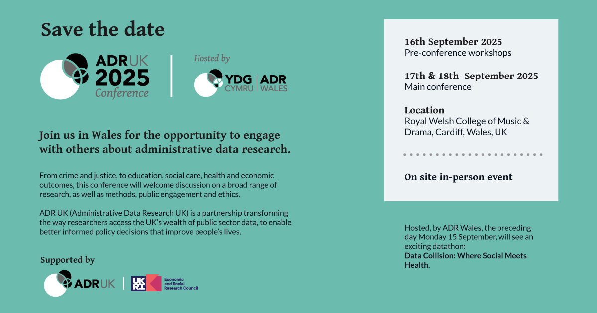 The @ADR_UK Conference 2025 will be hosted by our <a href="/ADR_Wales/">ADR Wales</a> team and held in Cardiff from the 16-18 September 2025.  Stay tuned for further details on our exciting scientific programme and how you can get involved. #ADRUKConf25 #AdminData