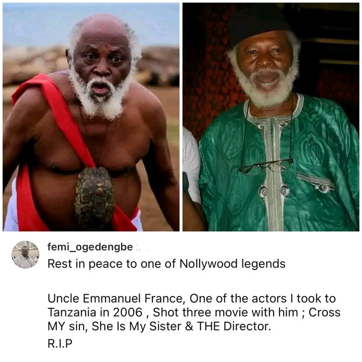 BoxNaijaTv's tweet photo. Veteran Nollywood actor Emmanuel France passes on

Tags: WHO ARE YOU Subsidy Obasanjo #Dollar #RevolutionNow Cubana Petrol Portable https://t.co/lCInXAkaGJ