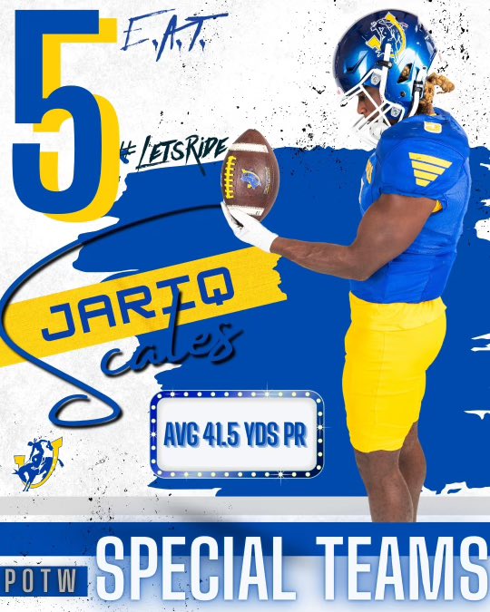 CONGRATS to <a href="/JariqS3/">Jariq Scales</a> for being named our <a href="/SAUFootball/">Mulerider Football</a> SPECIAL FORCES PLAYER OF THE WEEK in #VICTORY our over East Central Oklahoma!!!! 🤙🏇#MakeEmRiseToTheirFeet #BALLERS