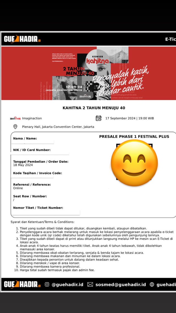 siscans_'s tweet photo. WTS 2 Tix Phase 1 Festival Plus Konser Kahitna 2 Tahun Menuju 40. Minat DM ya, thanks 😊
 #wts #kahitna #tiketkonser #kahitna2tahunmenuju40 https://t.co/jCA9zK3CfL