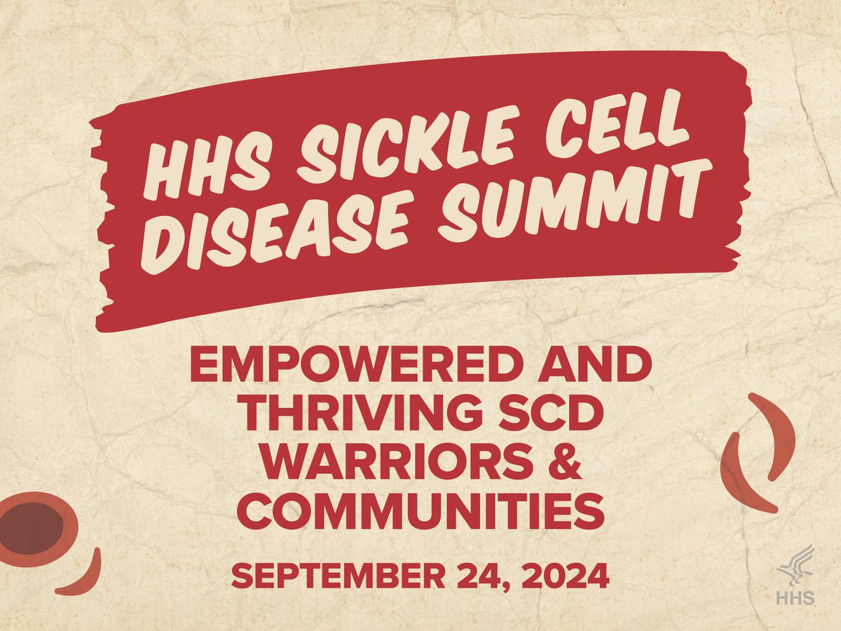 Next week, I'll be hosting the inaugural HHS Sickle Cell Disease Summit on September 24 at 9:30AM in Washington, D.C.

This event will allow stakeholders and community members to connect with patients, providers, and leaders that advance sickle cell disease care and research.
