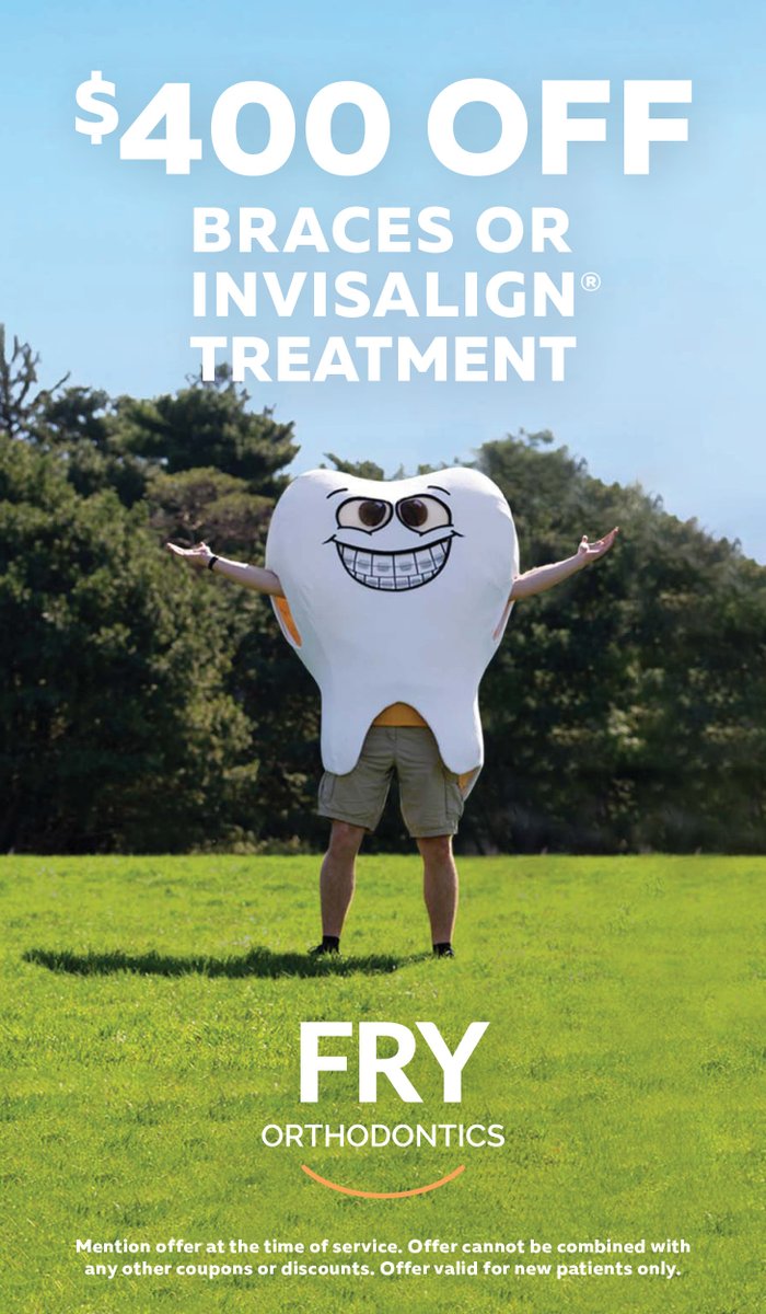 🦷Teeth love us, and you will too. Because $400 off braces and Invisalign Treatment at Fry Orthodontics will put pep in your step. bit.ly/3ZqaspO