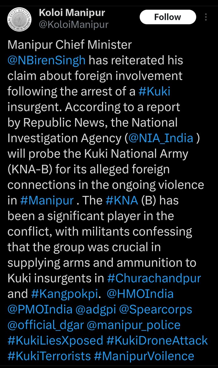 KipsKuki's tweet photo. #Manipur
A migrant who was legitimately given shelter by India was declared a cadre of KNA-B by the meitei CM. Why? Because 1) this meitei CM is not aware of govt. procedure 2) So that his minions like @republic @KoloiManipur @Paari_Athouba @Sana10Meitei  can spread the fake news https://t.co/91ZWyb9sBL