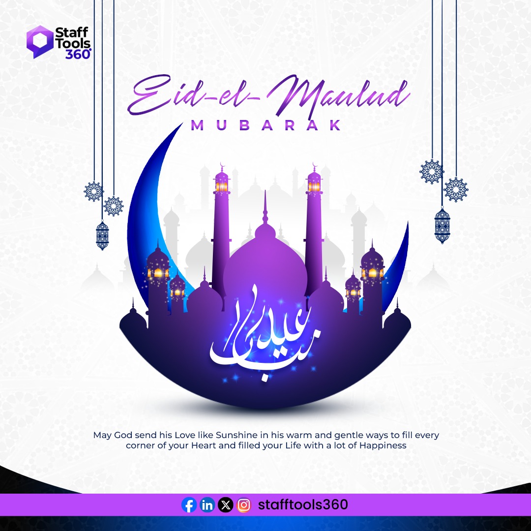 StaffToolbox's tweet image. 🌙 Eid el-Maulud Mubarak from Stafftools360! May the blessings of this special day guide you towards peace and success. Celebrate with joy and gratitude. 🌟✨ #ProphetMuhammad #HappyMaulud #EidMubarak #CelebratingTheProphet #PeaceAndBlessings #ProphetBirthday #Maulud2024 #Islam