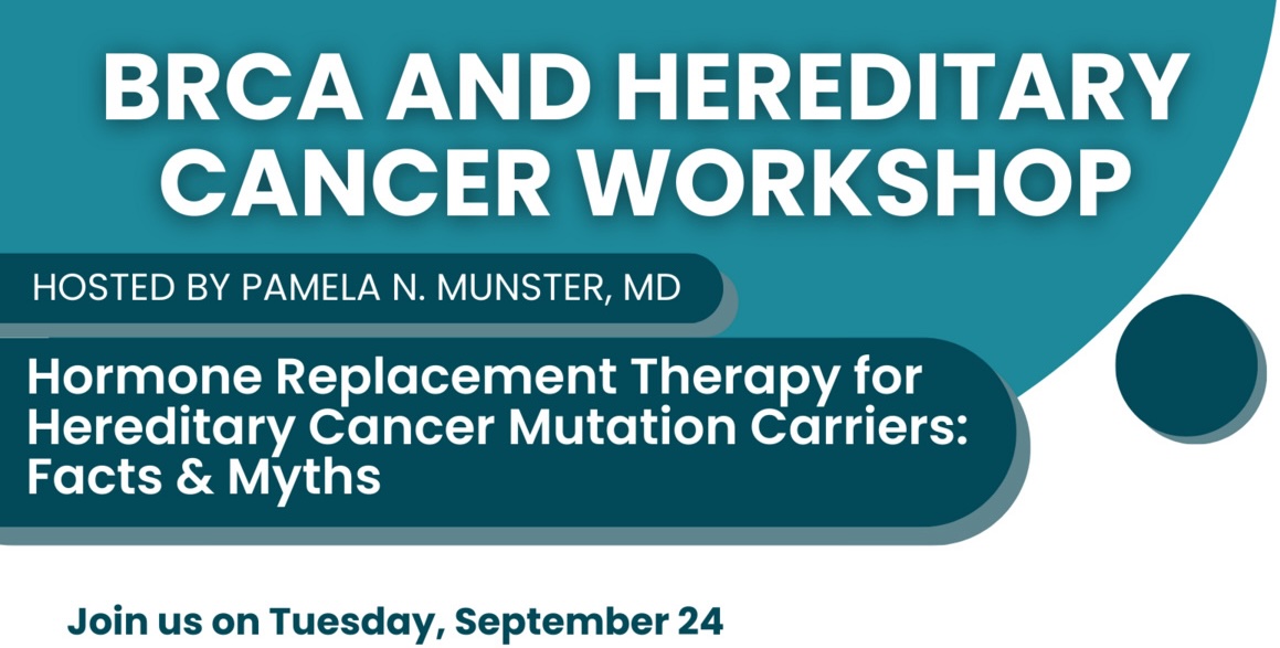 Tues 9/24. <a href="/UCSFCancer/">UCSF Helen Diller Family Comprehensive Cancer Ctr</a> BRCA and Hereditary Cancer Workshop | Hormone Replacement Therapy for Hereditary Cancer Mutation Carriers: Facts &amp; Myths. With <a href="/PMunsterMD/">PMunsterMD</a>
 <a href="/LeemayChen1/">Lee-may Chen</a> Elizabeth Lynn, NP and Mindy Goldman, MD @ucsf and <a href="/AllisonKurian/">Allison Kurian</a> @stanford ow.ly/NOLc50Tnosi