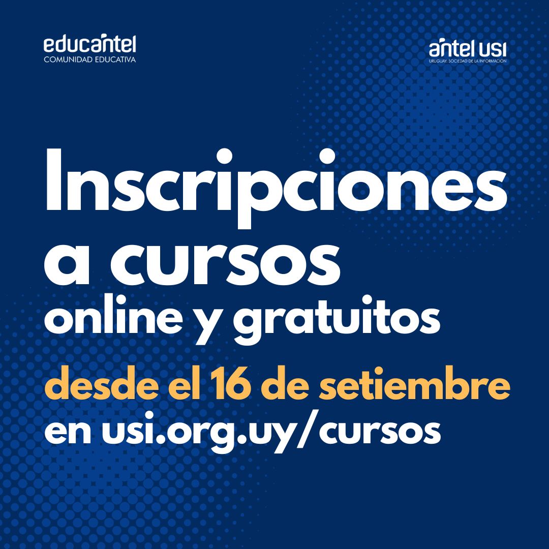 Red Antel USI y Educantel tienen el agrado de anunciar que desde el 16 y hasta el 30 de setiembre es el período de inscripciones para los cursos a distancia a dictarse en octubre por Educantel.

Para inscribirse ingresar al Portal Antel USI usi.org.uy
