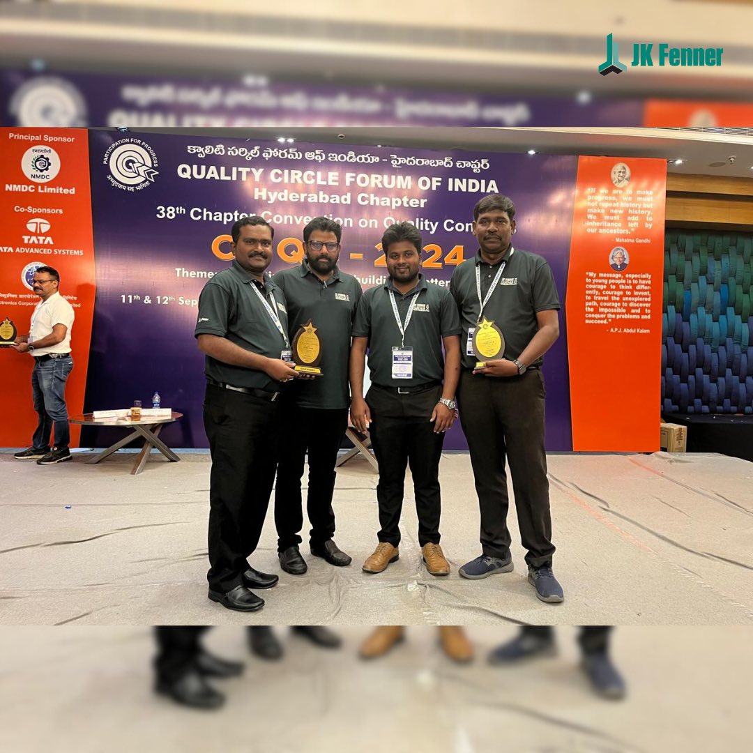 jkfenner's tweet photo. Proud Moment! We are thrilled to announce that JK Fenner has won the prestigious Gold Award at the Quality Circle Forum of India (QCFI)! 

#QCFI #CCQC2024 #JKFenner #JKFEvolve #GoldAward #QualityMatters #TeamSuccess #EngineeringExcellence https://t.co/xiUok6wB6w