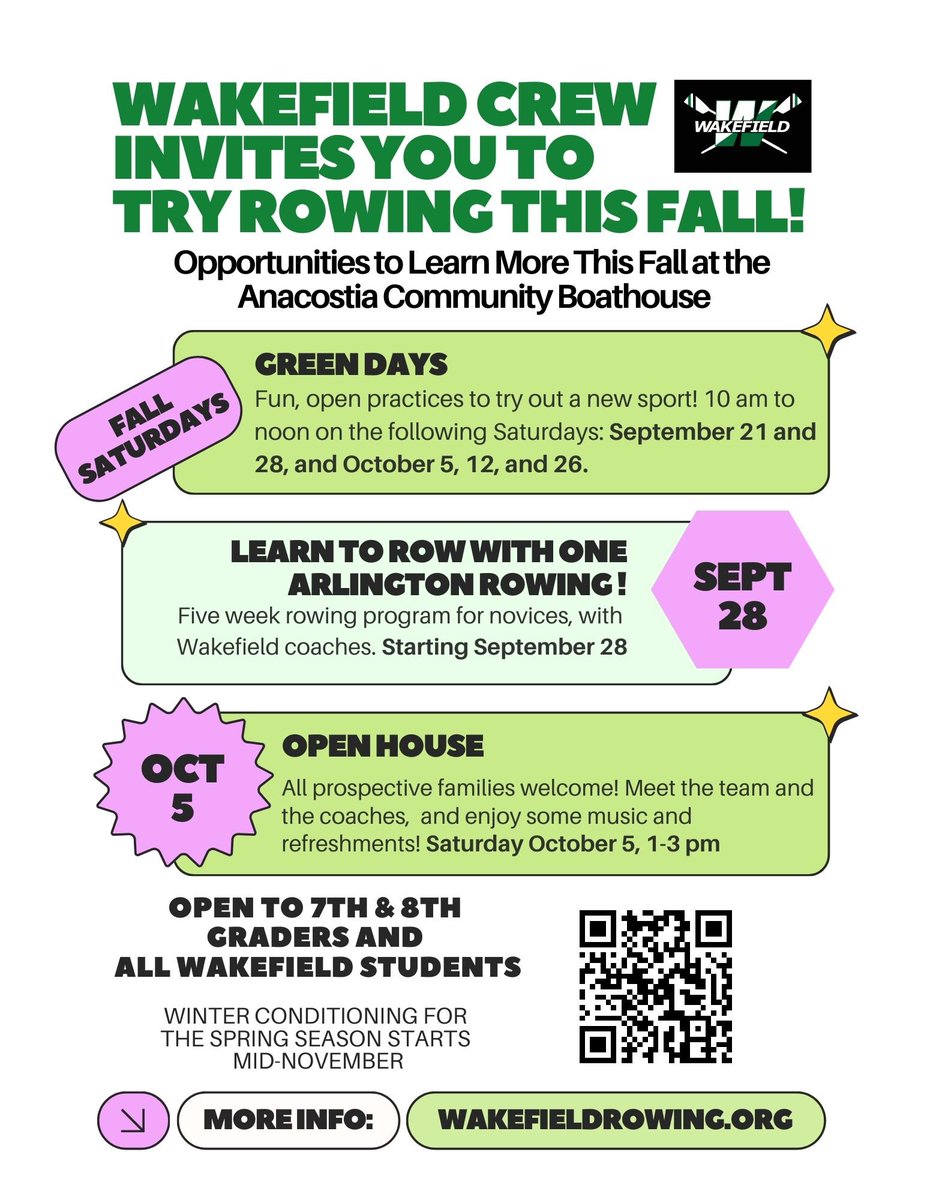 Wakefield Crew is offering lots of ways to try rowing this fall! Please share this flyer in your communities.