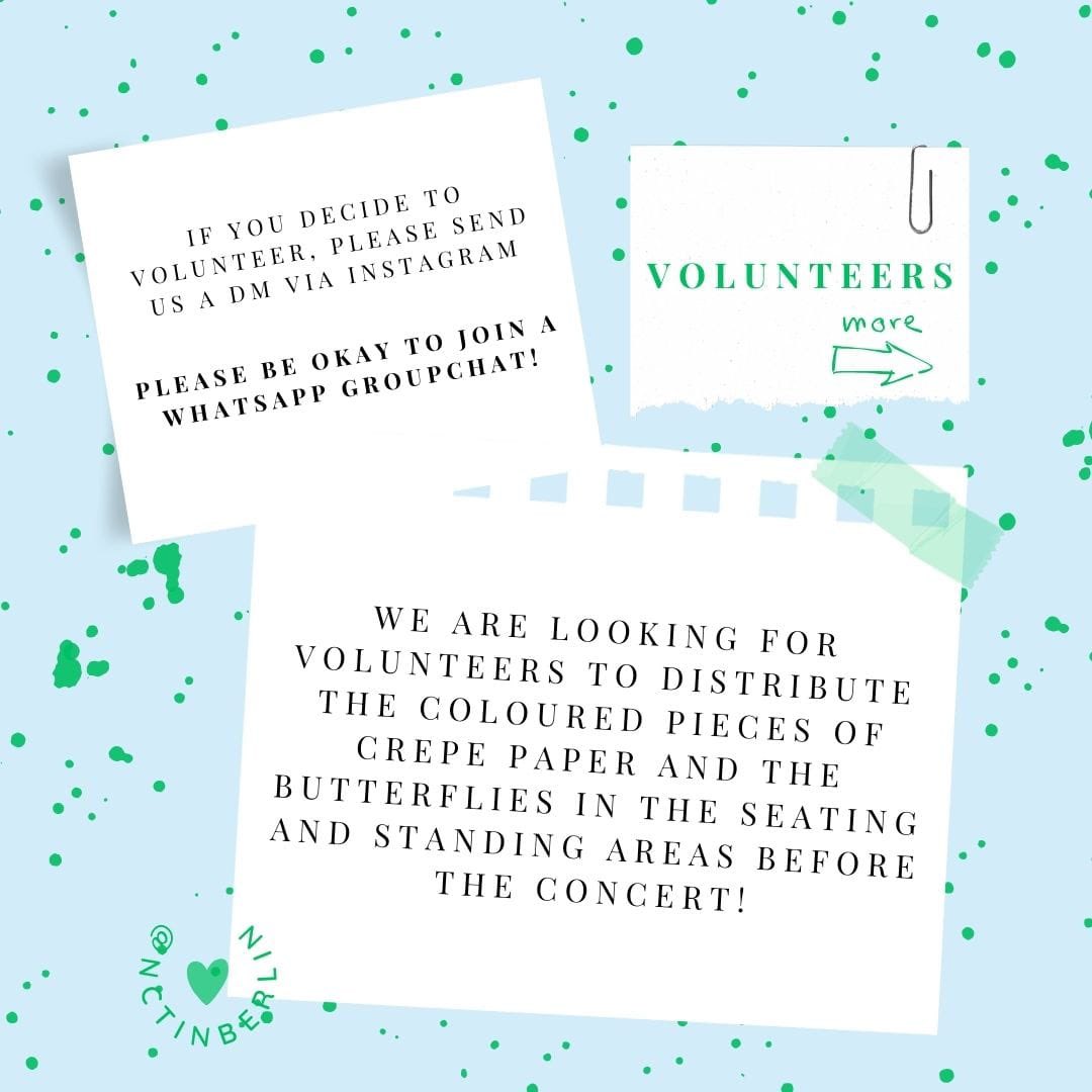 nctinberlin's tweet photo. Volunteers needed°◇

Hello czennies!! 

We are still looking for volunteers to help out during the concert day. You would like to help with the project? Send us a dm! 

#nctinberlin #NCTDream #NCTDREAM_THEDREAMSHOW3_IN_BERLIN #NCTDREAM_THEDREAMSHOW3 #butterflylightsproject https://t.co/RWJTtoDbla