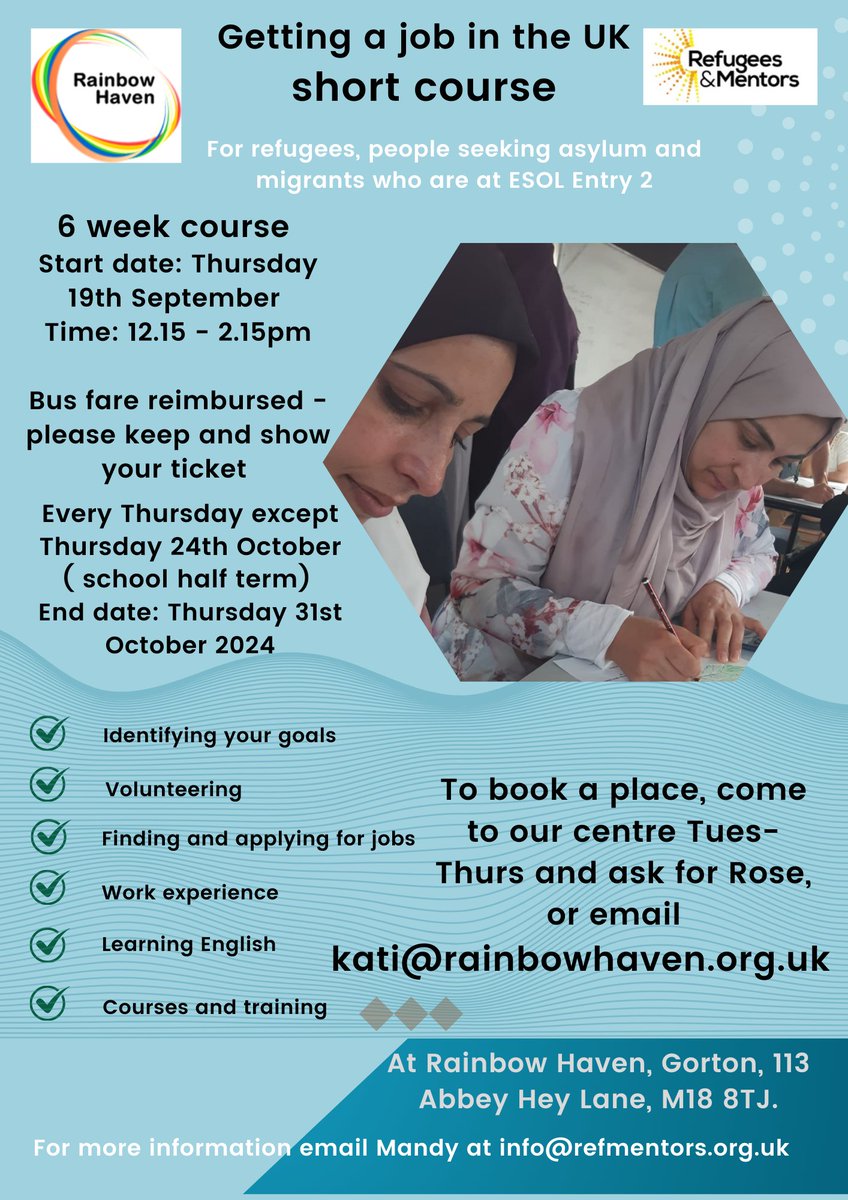 Our next Employability Course starts this Thursday! Come join us for steps towards work, including steps you can take if you're seeking asylum - volunteering, training and studying 😀